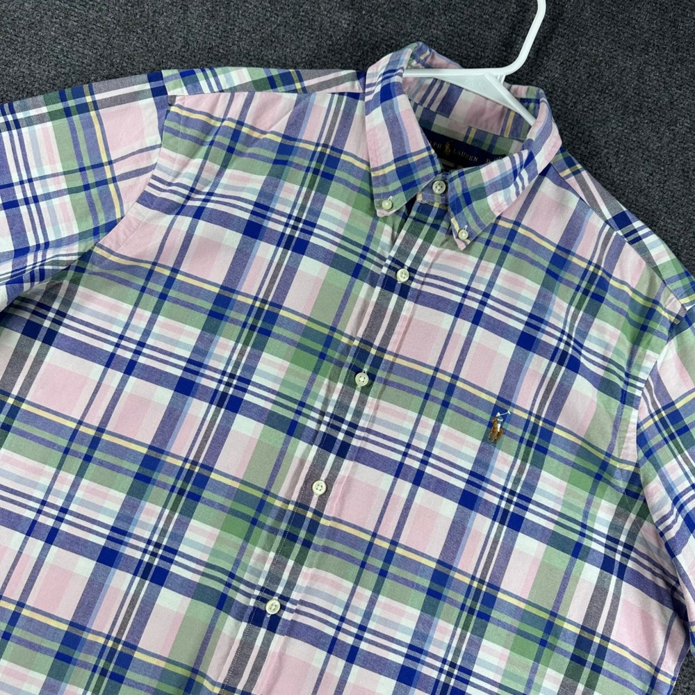 Ralph Lauren Button Down Mens XL Extra Large Pink Plaid Short Sleeve Classic Fit